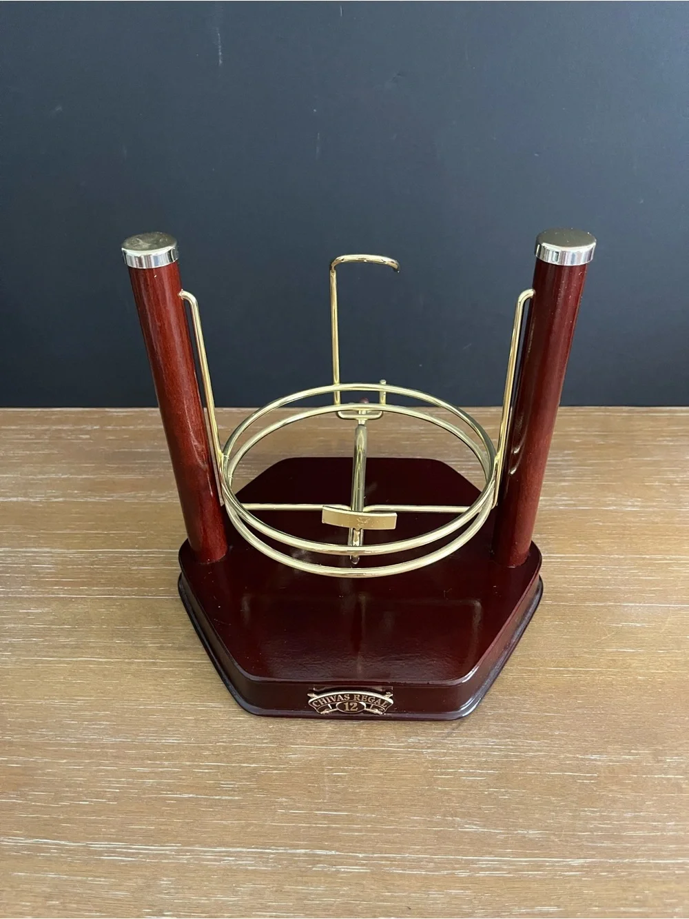 Chivas Regal Scotch Whisky Pouring Stand Wooden Display Swinging Bottle Cradle